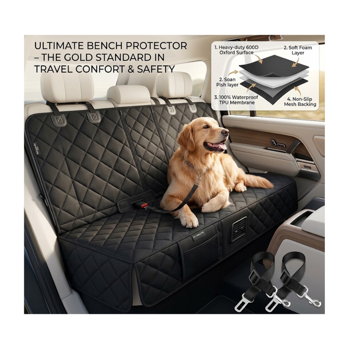 Waterproof Dog Car Seat Cover – 4-Layer Nonslip Pet Bench Protector