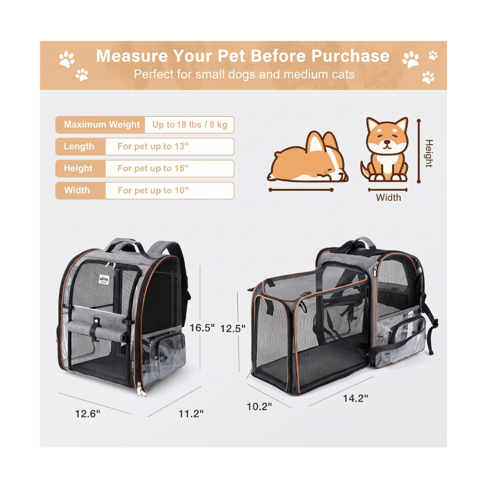 Premium Expandable Pet Backpack Carrier with Clear Bubble Window – Converts to Giant Pet Tent Bed – Space Capsule Design for Cats & Small Dogs – Ventilated, Airline Approved, Perfect for Hiking, Travel & Outdoors (Black)