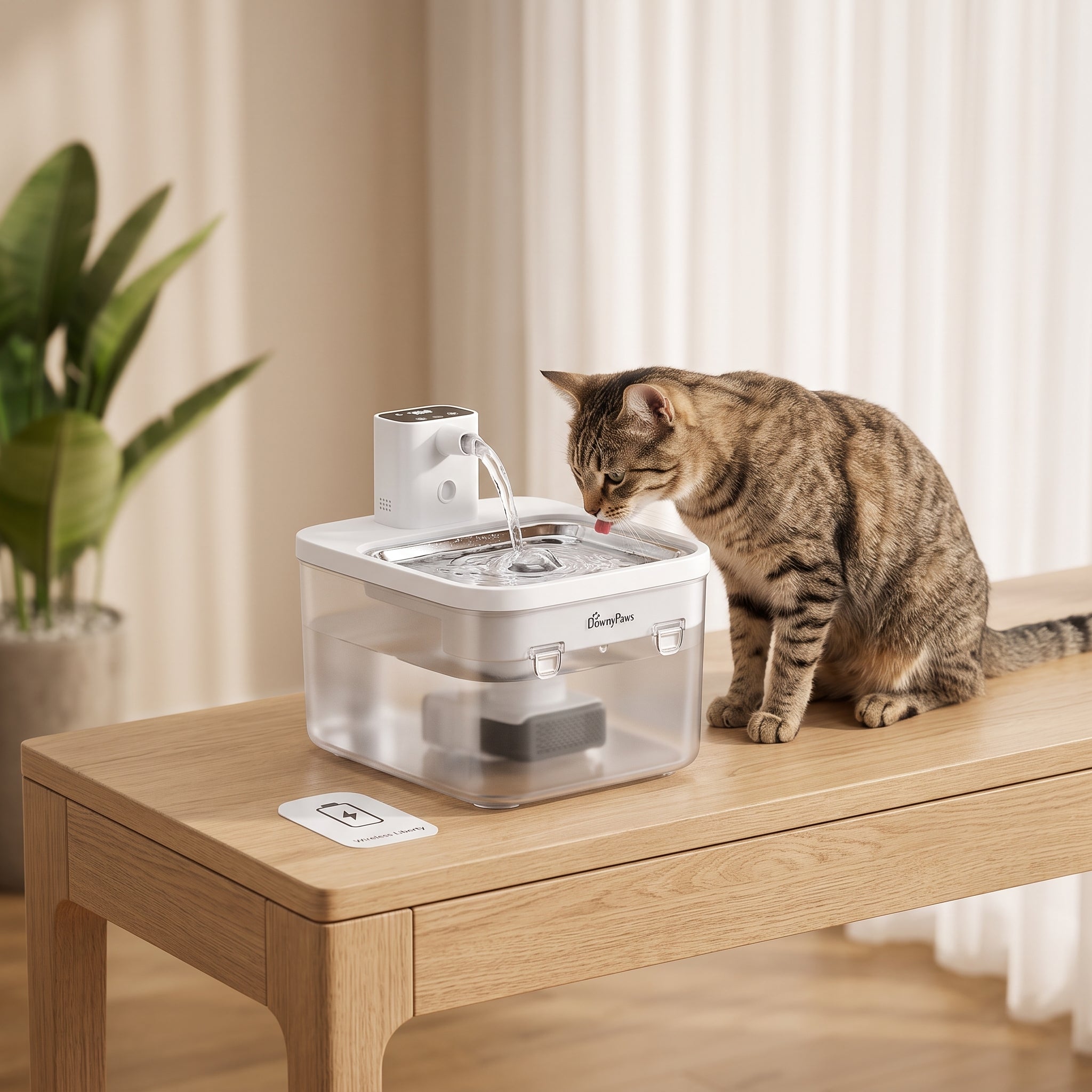 Cordless Stainless Steel Cat Water Fountain, 2.5L – Motion Sensor & Dual Flow Modes